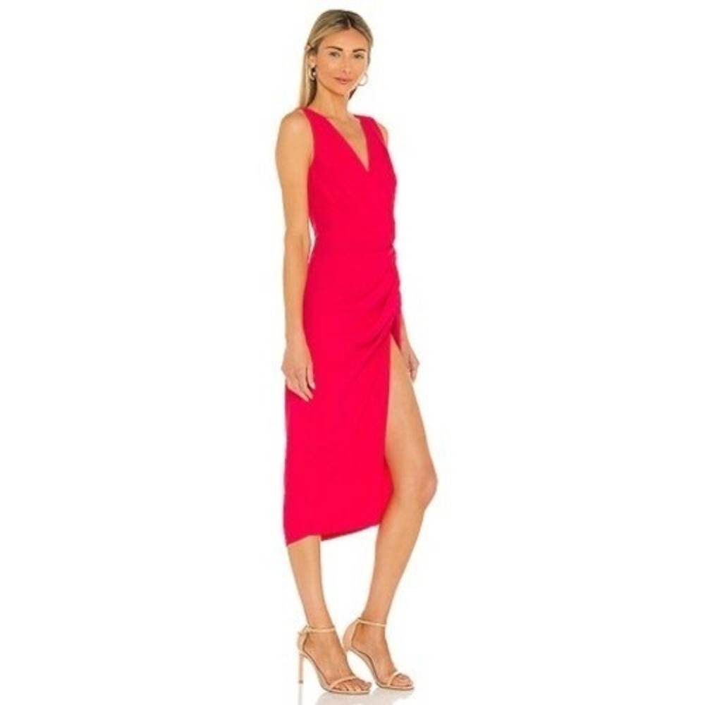 Amanda Uprichard Pomona Dress in Begonia Pink Ruched Side Slit Size Small - Picture 2 of 7